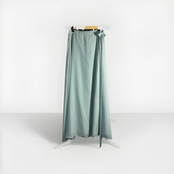 Revelry Georgette Satin Maxi Skirt Mint Green Flat Front Tie Waist Womens Medium - Picture 1 of 8
